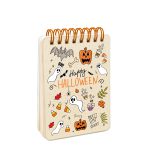 دفترچه یادداشت جلد شیشه‌ای طرح هالووین با جلد کرم، دودل کدو و روح و نوشته‌ی Happy HALLOWEEN